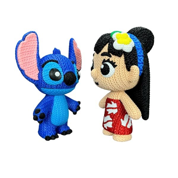 Conjunto de figuras Lilo y Stitch efecto crochet para regalo personalizado.