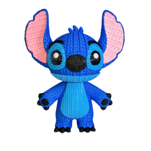 Figura de Stitch con efecto crochet realizada en impresión 3D.