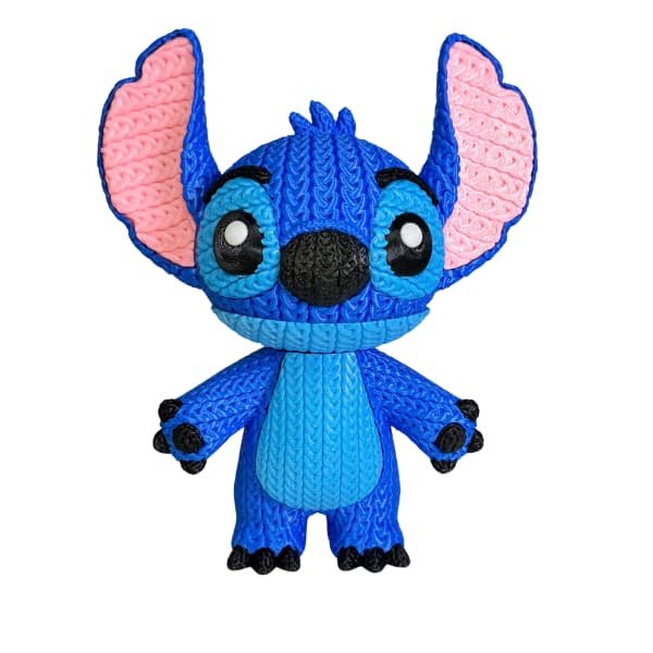 Figura de Stitch con efecto crochet realizada en impresión 3D.