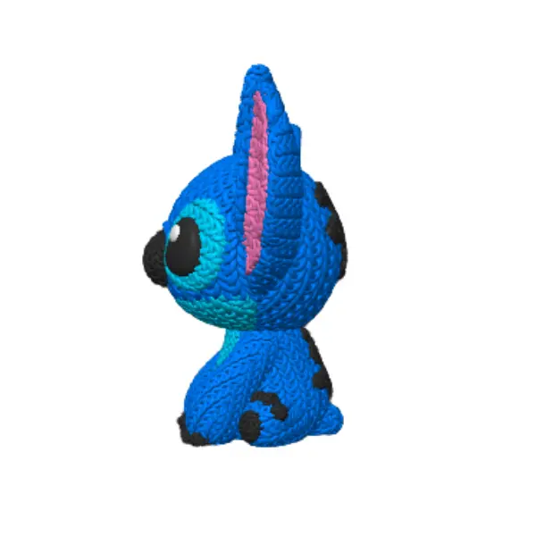 Llavero de Stitch azul impreso en 3D con textura de crochet estilo amigurumi y de 5 cm.