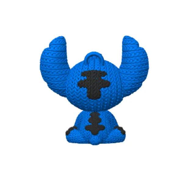 Llavero de Stitch azul impreso en 3D con textura de crochet estilo amigurumi