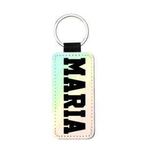 llaveros personalizados simil piel con texto y emoticono de corazón