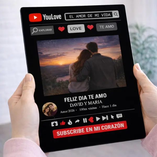 Placa personalizada YouLove tamaño A4 con foto de pareja, diseño de reproductor de vídeo con brillo de brillantina y soporte 3D.