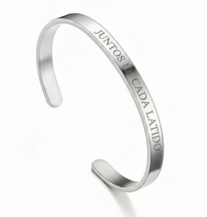Pulsera personalizada acero quirúrgico plateada con grabado láser