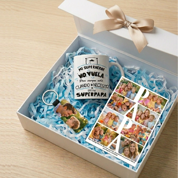 caja regalo dia del padre Pack de regalo personalizado Súper Papá con lámina de aluminio y taza de Kregalar
